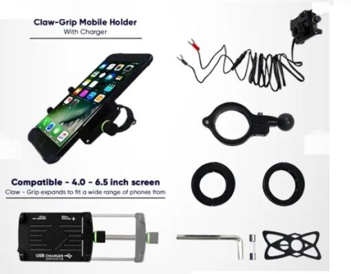 GRAND PITSTOP CLAW GRIP M6 MOBILE HOLDER WITH CHARGER: Black or Silver